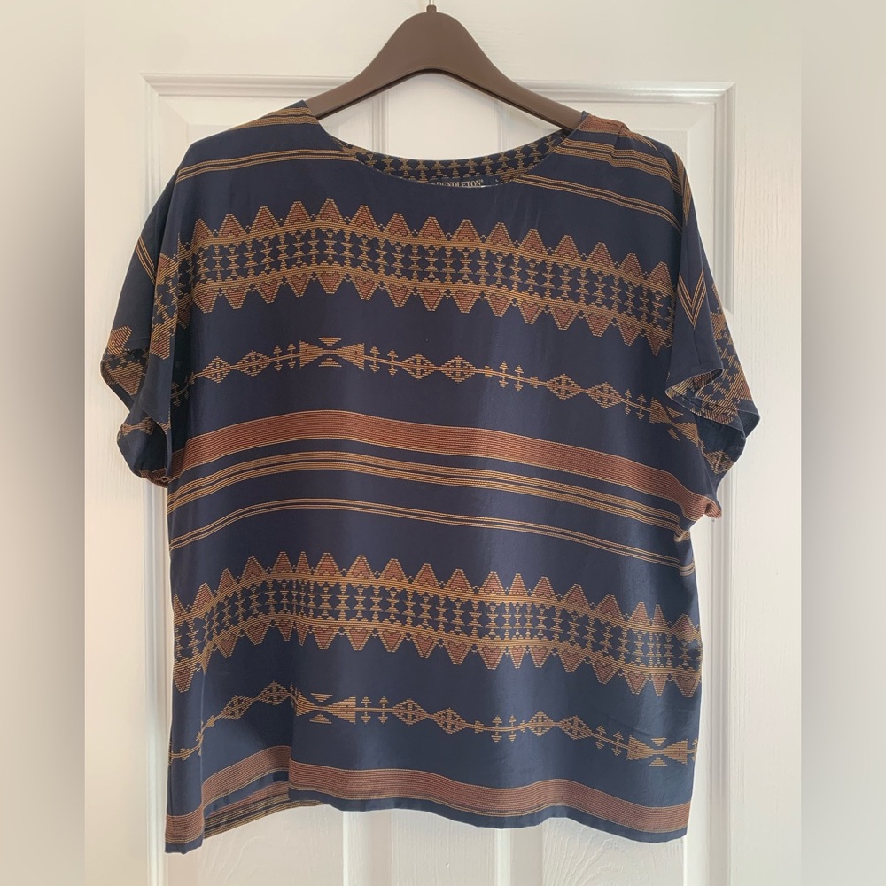 Pendleton Silk Navy and Gold Decorative striped top, large